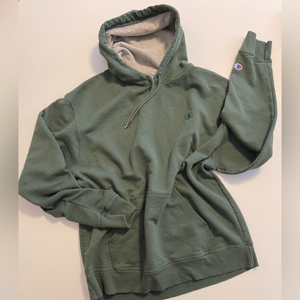 Green Champion Pullover Hoodie Sweatshirt Large